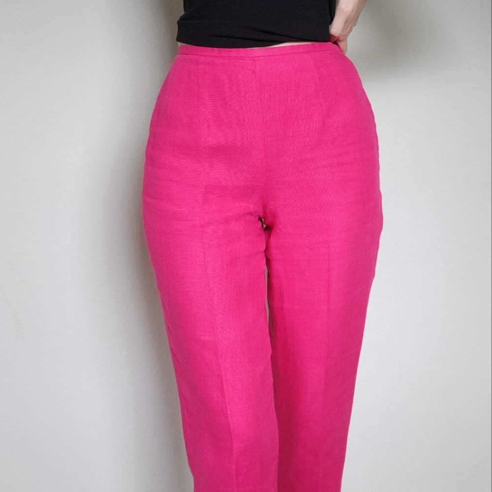Talbots Petite Pink 100% Irish Linen Trousers Capris Cropped Pants Size 2